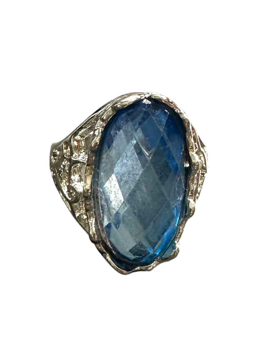 Aquamarine Costume Jewelry Statement Ring Oval 6 Silver Setting